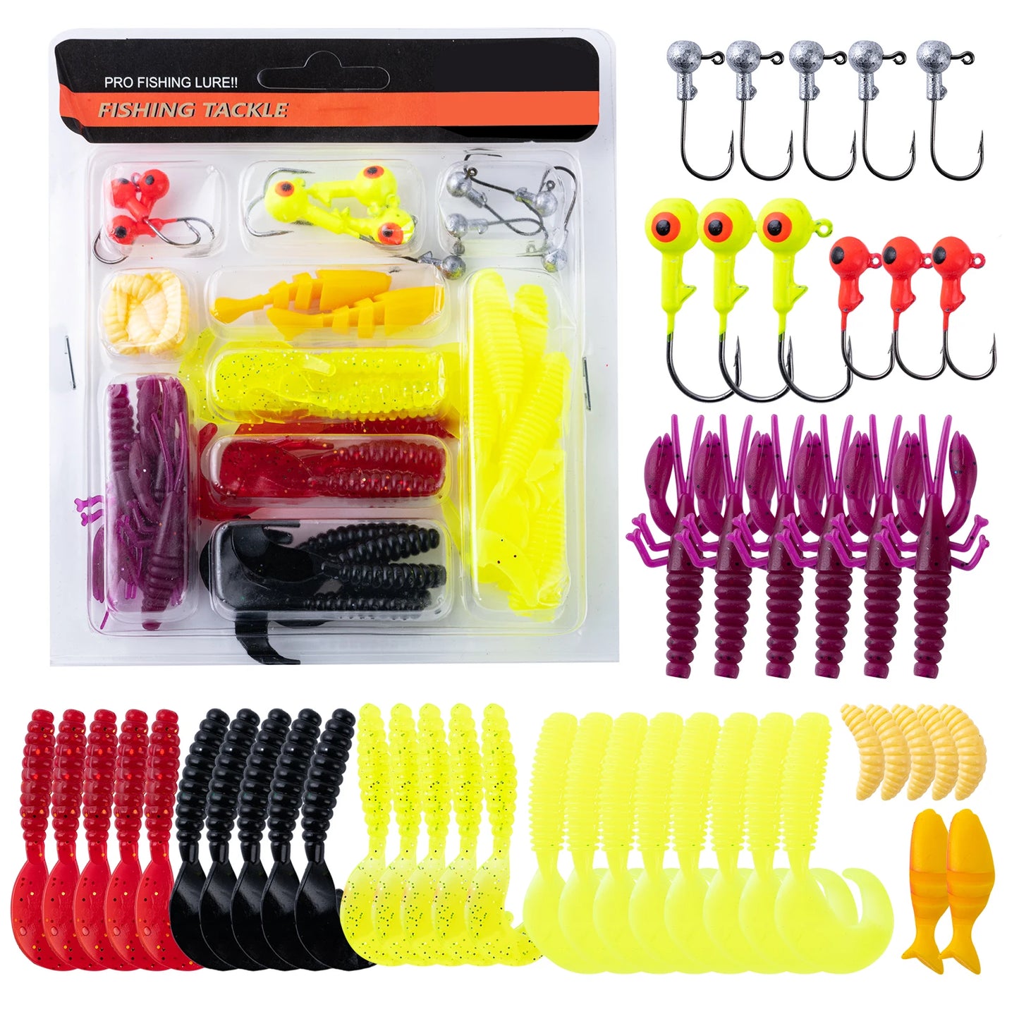 Goture 40pcs/lot Soft Lure Kit Soft Fishing Lure 5cm 0.7g Jig Head Hook 3.2cm 3.5g Fishing Hooks