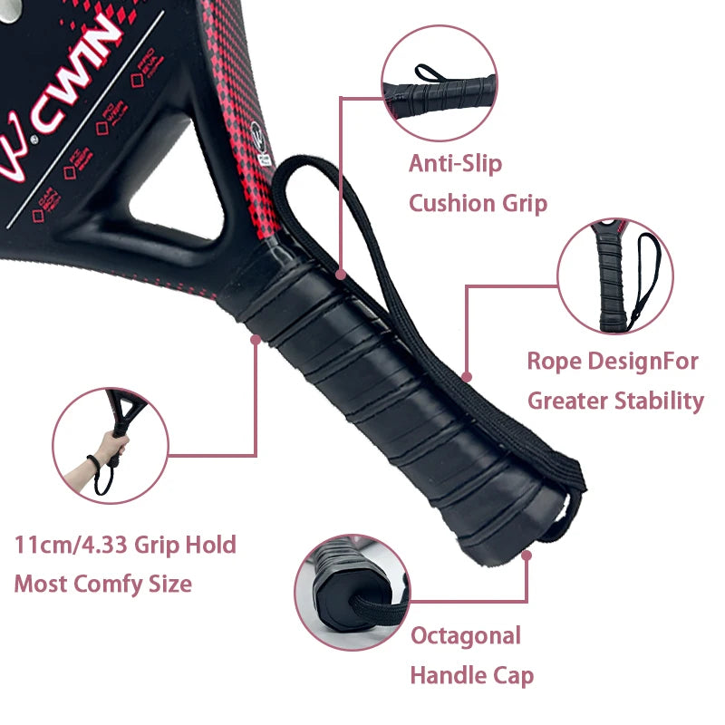 Cwin Paddle Racket Carbon Fiber Soft EVA Face for Adult Prefessional Training Tennis Paddle