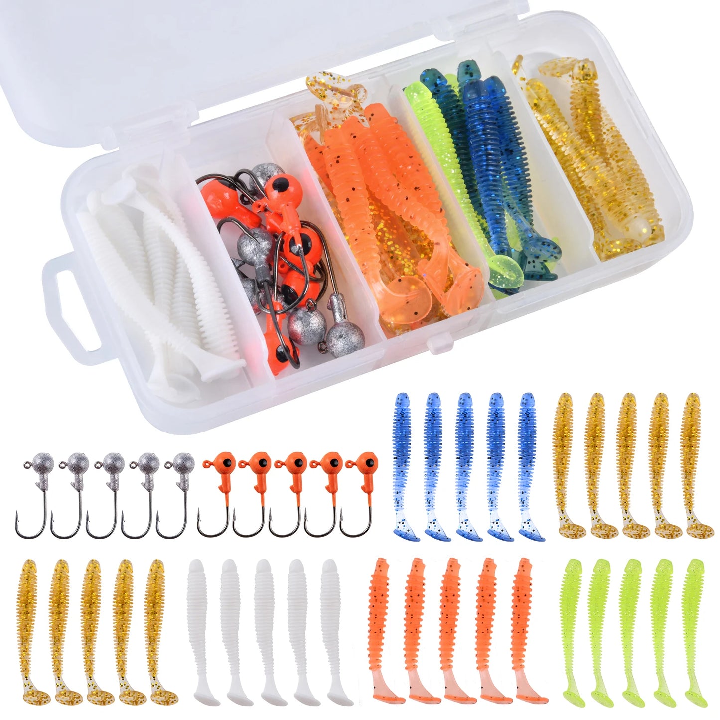 Goture 40pcs/lot Soft Lure Kit Soft Fishing Lure 5cm 0.7g Jig Head Hook 3.2cm 3.5g Fishing Hooks