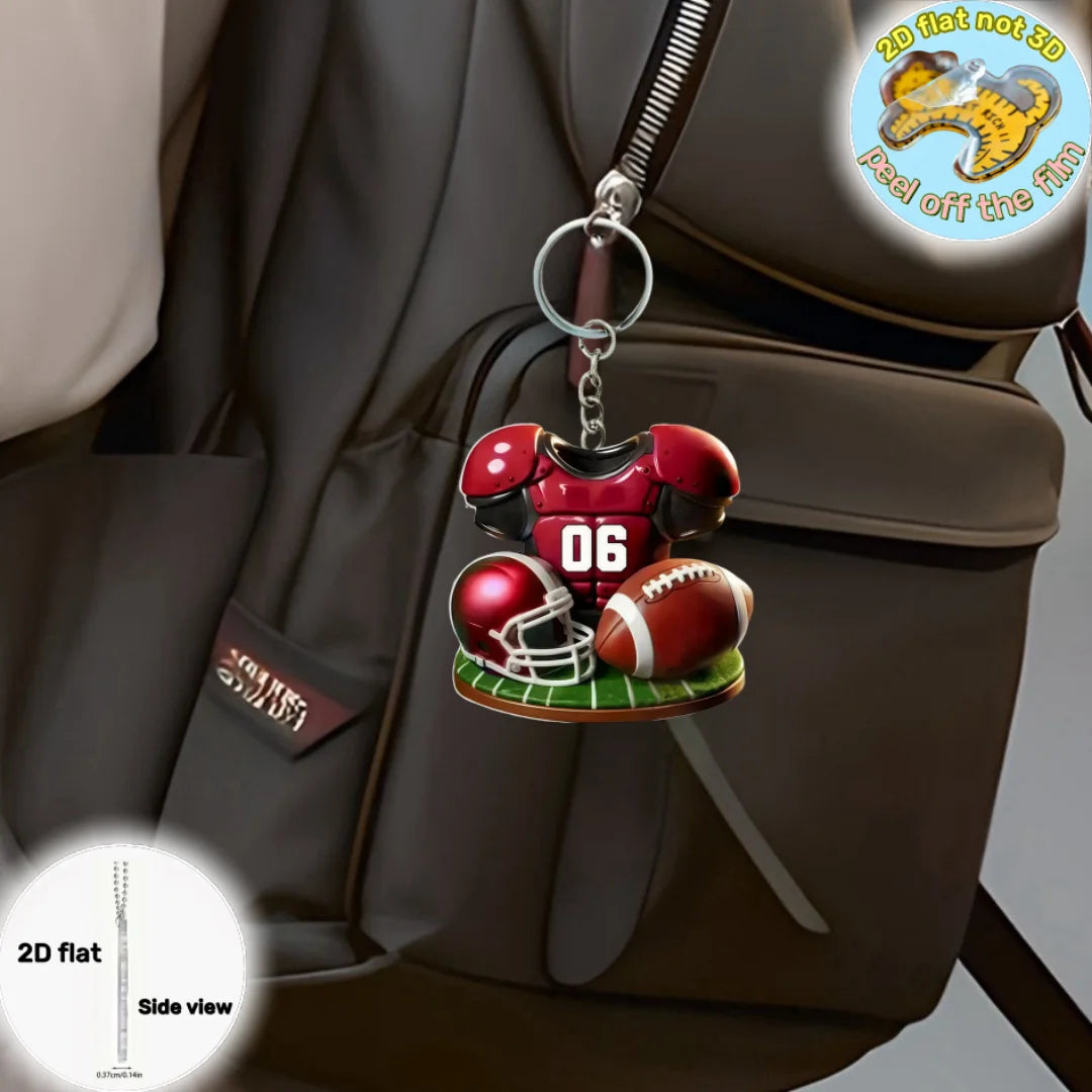 American Football Pendant Keychain Sports Theme 2D Flat Acrylic Ornament Charm Hanging Decoration