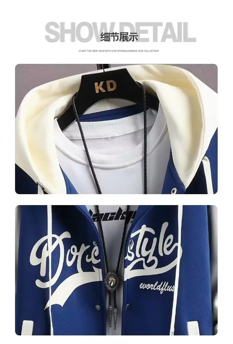 Men's Hooded Baseball Jersey   High Street Fashion Men's Clothing High Quality Coat