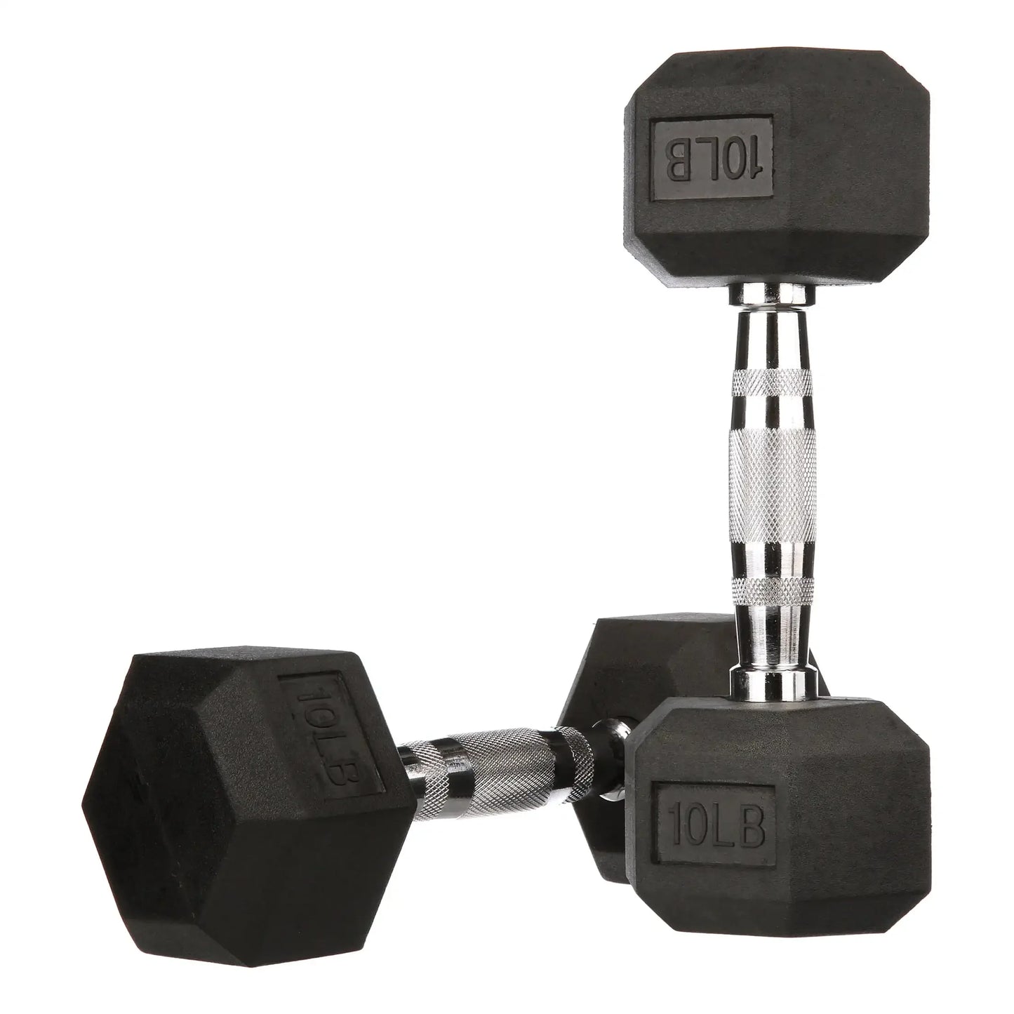 10lb Rubber Encased Hex Dumbbell Pair Black, Non-Roll Design for Home Gym, Strength Training & Weightlifting