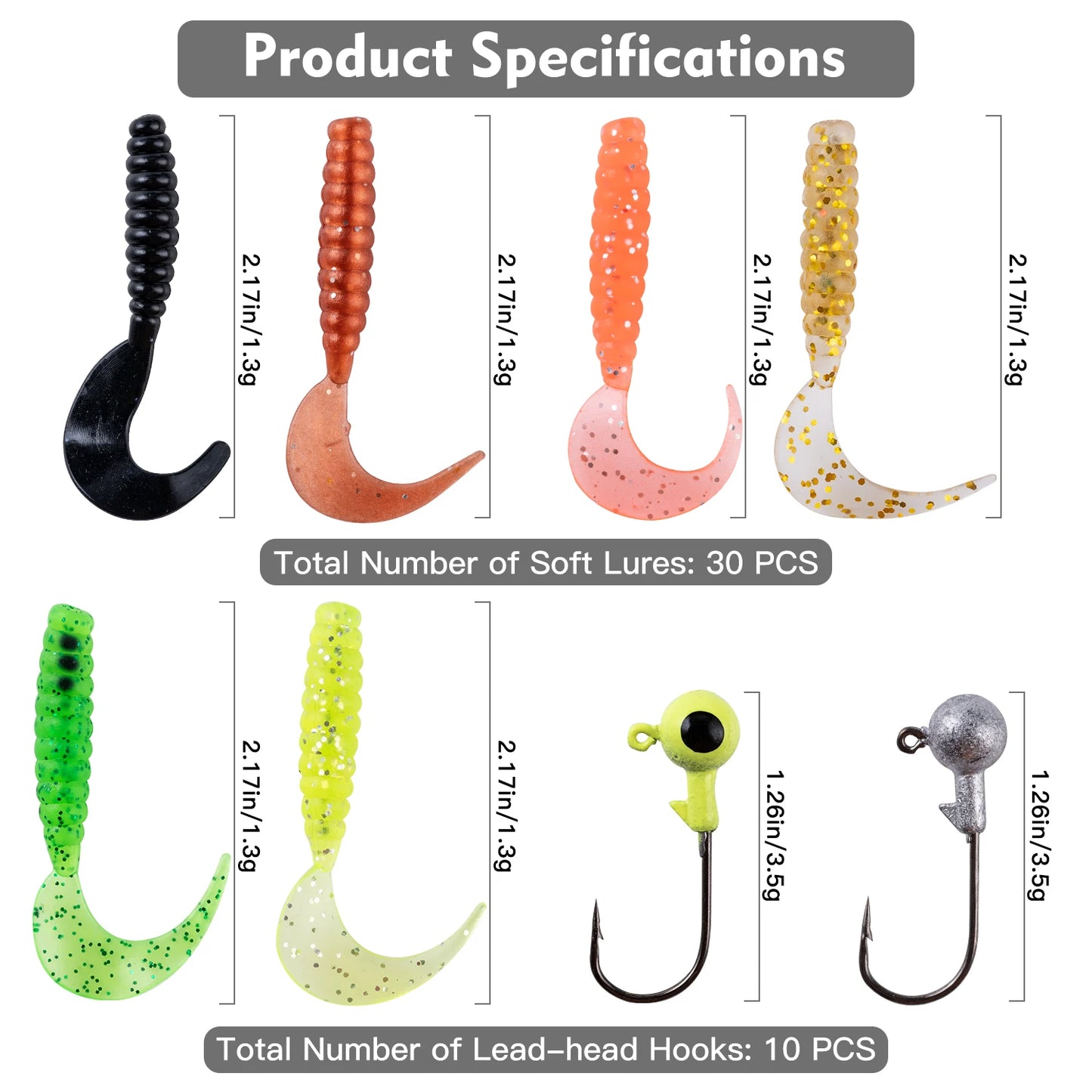 Goture 40pcs/lot Soft Lure Kit Soft Fishing Lure 5cm 0.7g Jig Head Hook 3.2cm 3.5g Fishing Hooks