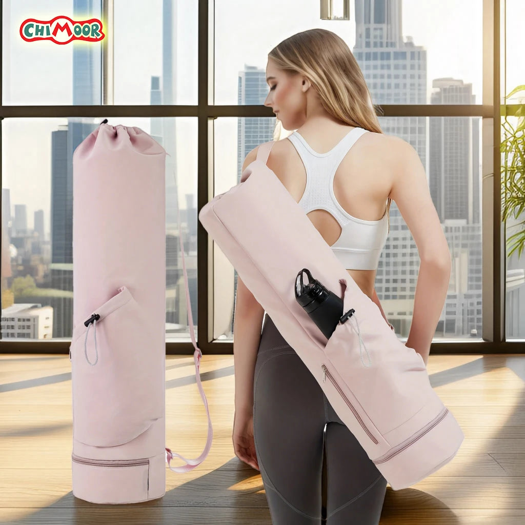 Yoga Mat Bag - Large Opening Long Tote Carrier with Waterproof Wet Pocket and Drawstring Water Bottle Pocket Adjustable Strap