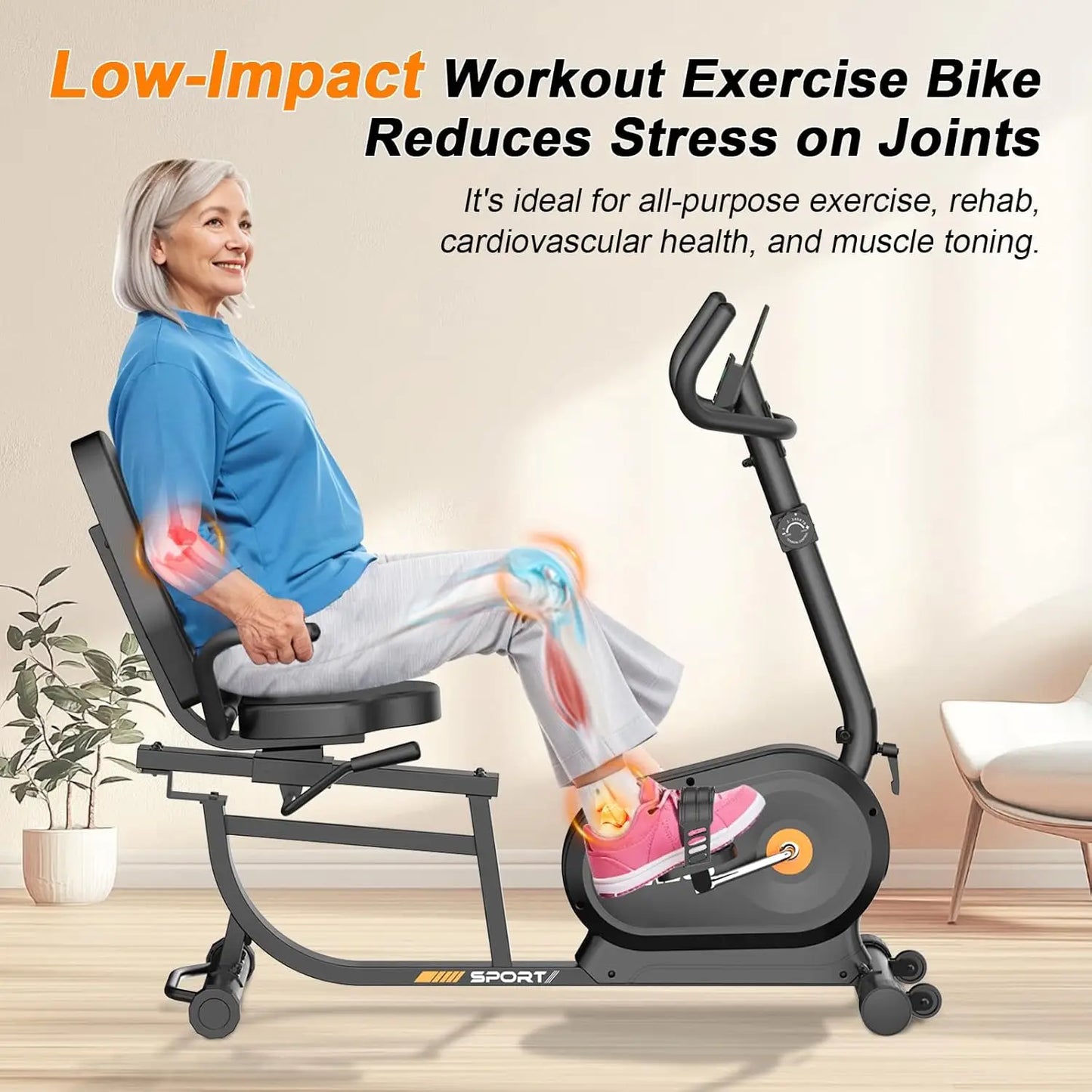 Recumbent Exercise Bike for Adults Seniors, Low-Impact Magnetic Stationary Exercise Bike