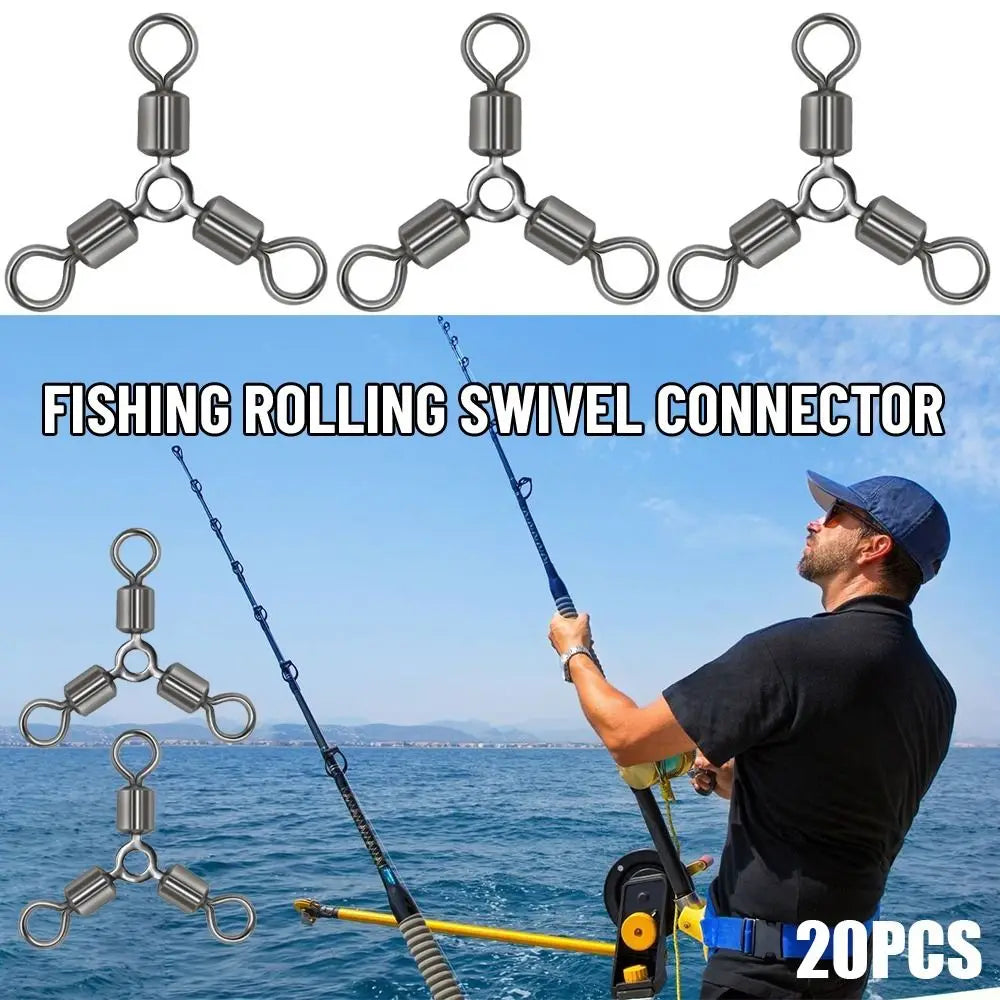 20Pcs/Lot Durable Stainless Steel Fishing Rolling Swivels Connector 3 Way Solid Rings