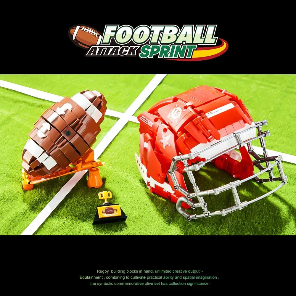 Sports Fan Building Blocks Football Helmet MOC Model  Bricks STEM Toys Gift Adults Kids