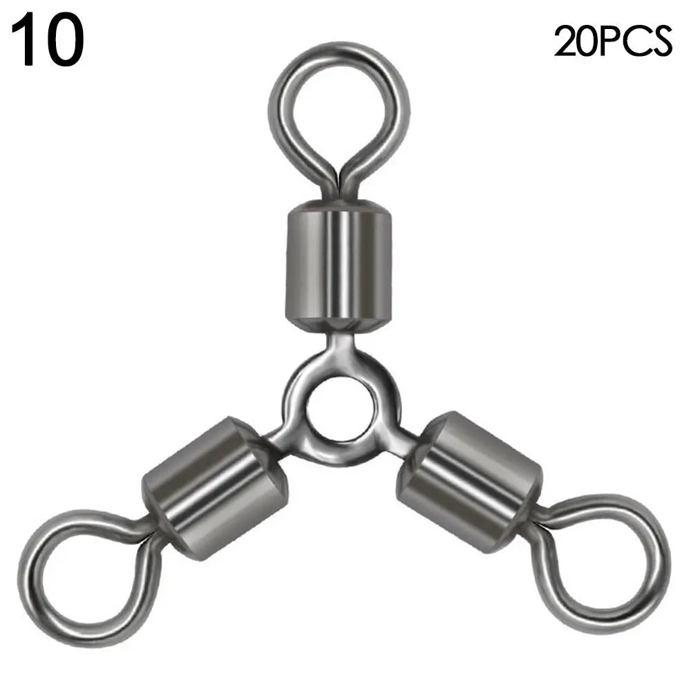 20Pcs/Lot Durable Stainless Steel Fishing Rolling Swivels Connector 3 Way Solid Rings