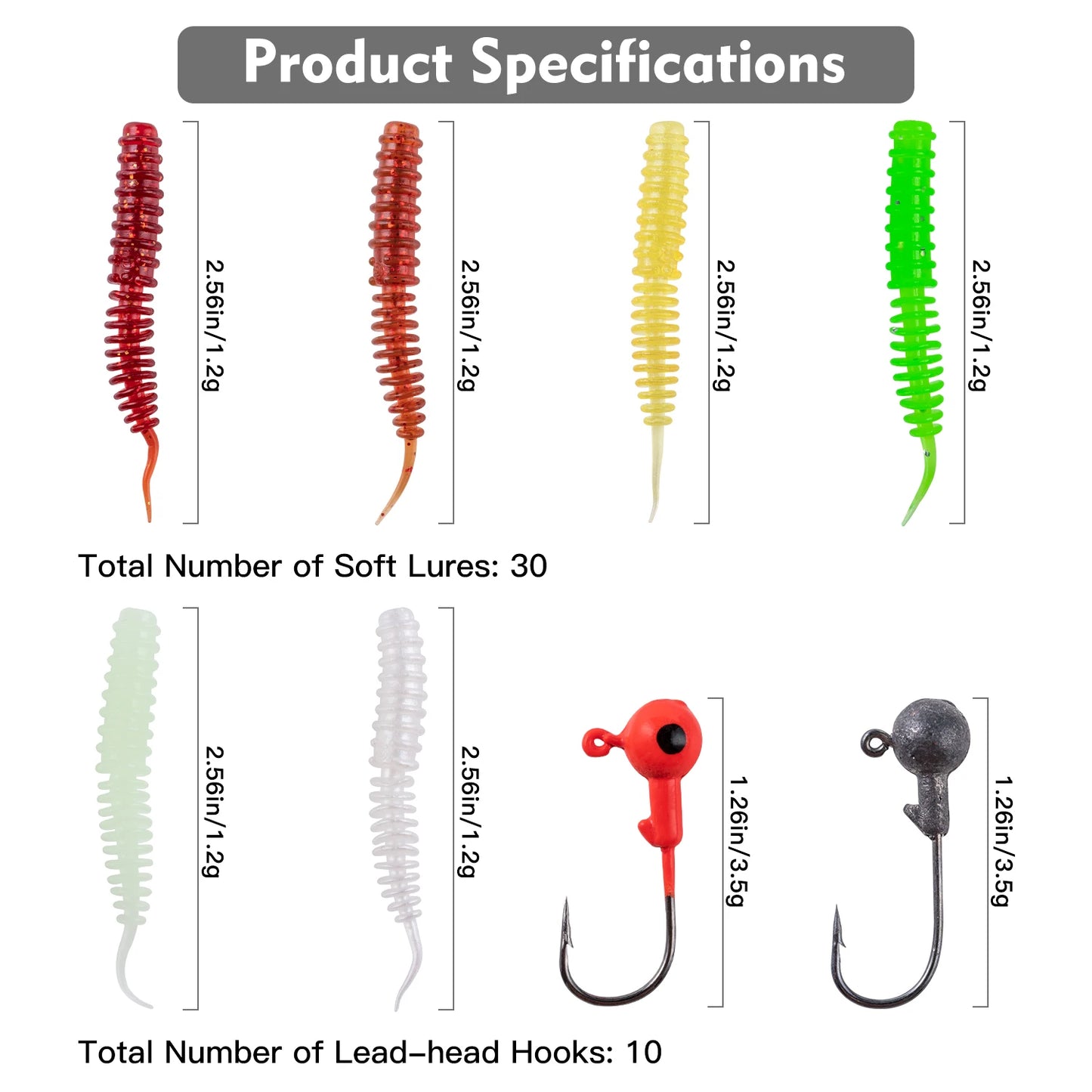 Goture 40pcs/lot Soft Lure Kit Soft Fishing Lure 5cm 0.7g Jig Head Hook 3.2cm 3.5g Fishing Hooks