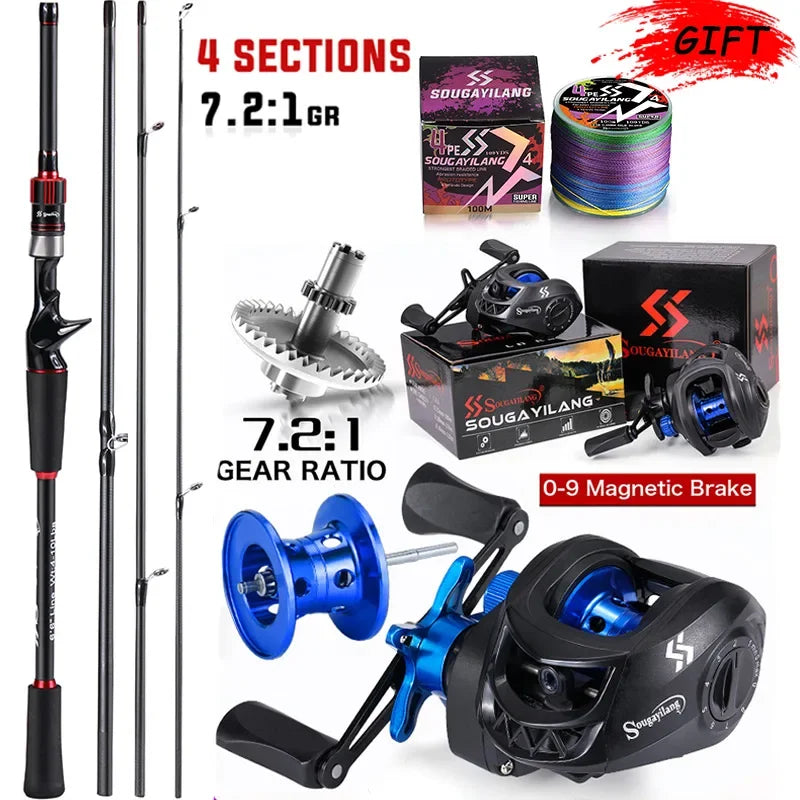 Sougayilang Fishing Rod Reel Combo 1.8~2.1m Carbon Fiber Casting Rod