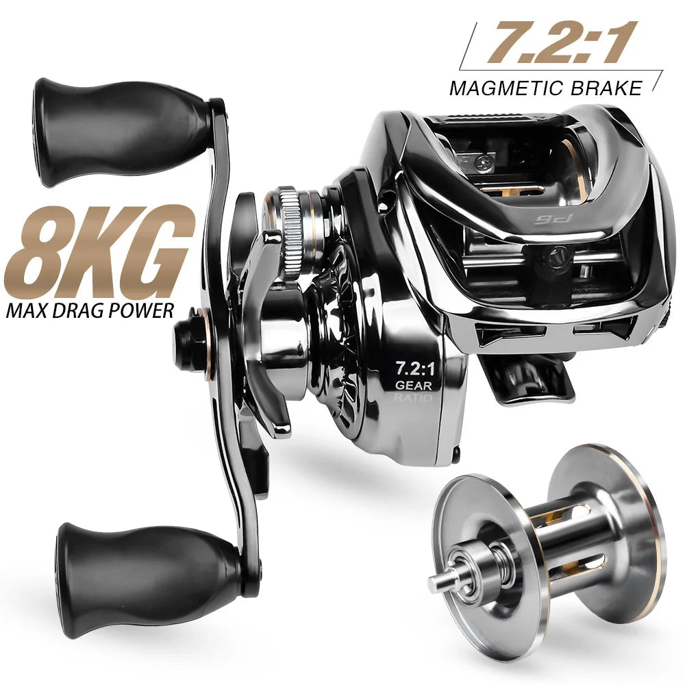 Baitcasting Reel 7.2:1 Gear Ratio 5+1BB Bearings Drag Alarm Long Cast Anti-Tangle