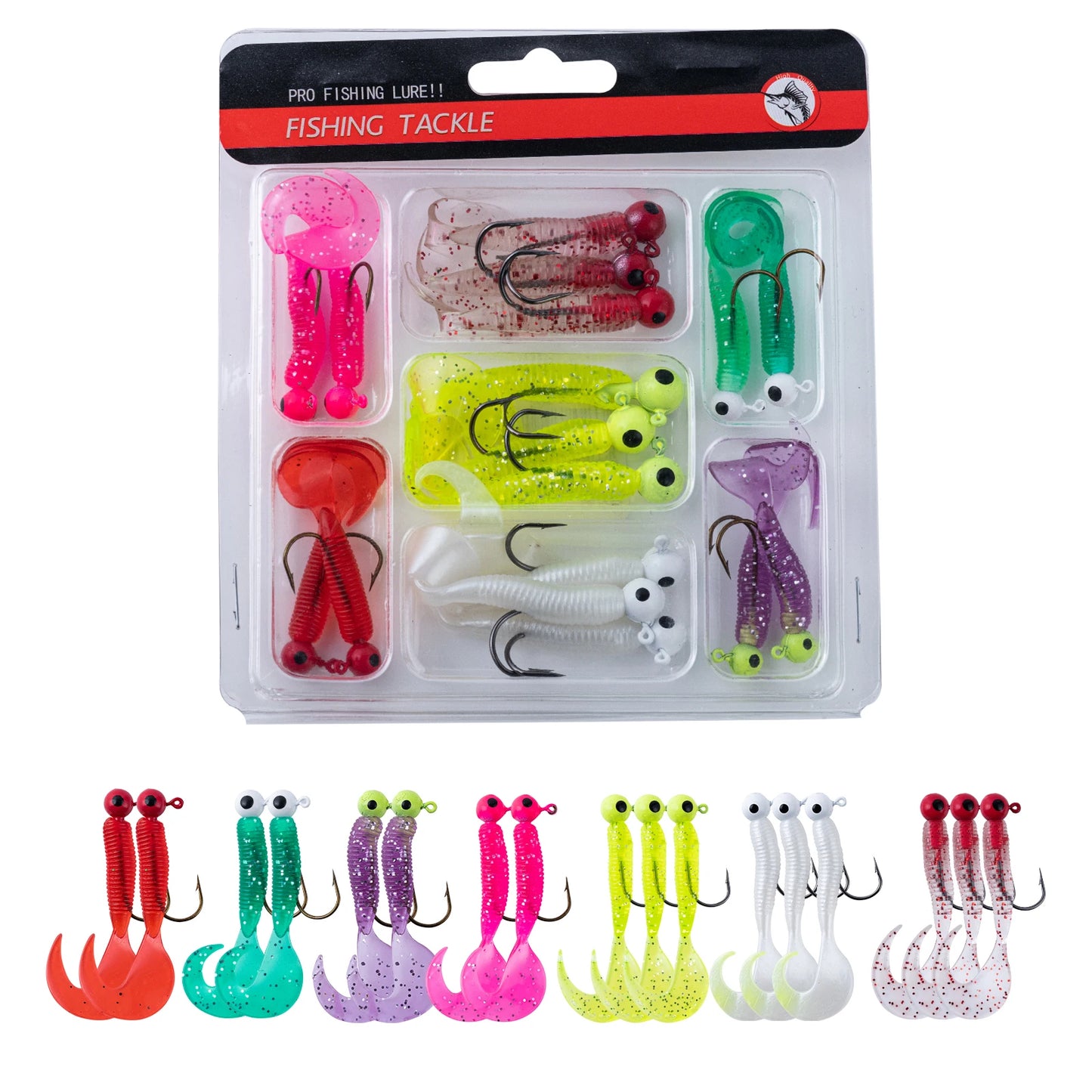 Goture 40pcs/lot Soft Lure Kit Soft Fishing Lure 5cm 0.7g Jig Head Hook 3.2cm 3.5g Fishing Hooks