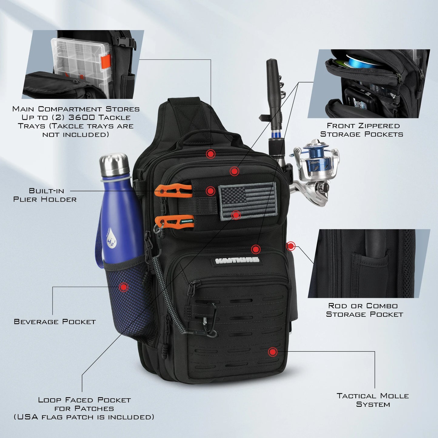Tactical Fashion Fishing Sling Tackle Bag Lightweight Fishing Backpack