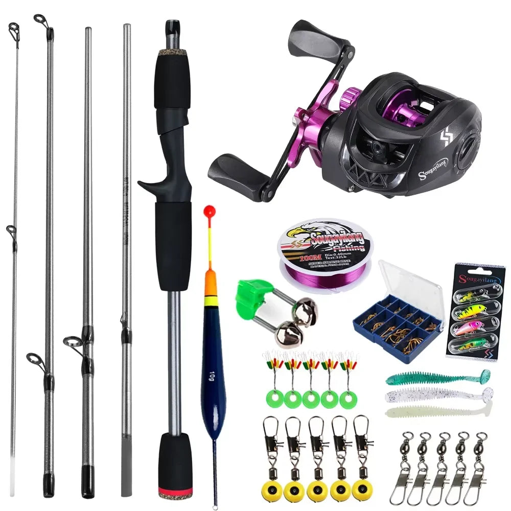 Sougayilang Baitcasting Fishing Rod and Reel Combo 5Section Fishing Rod