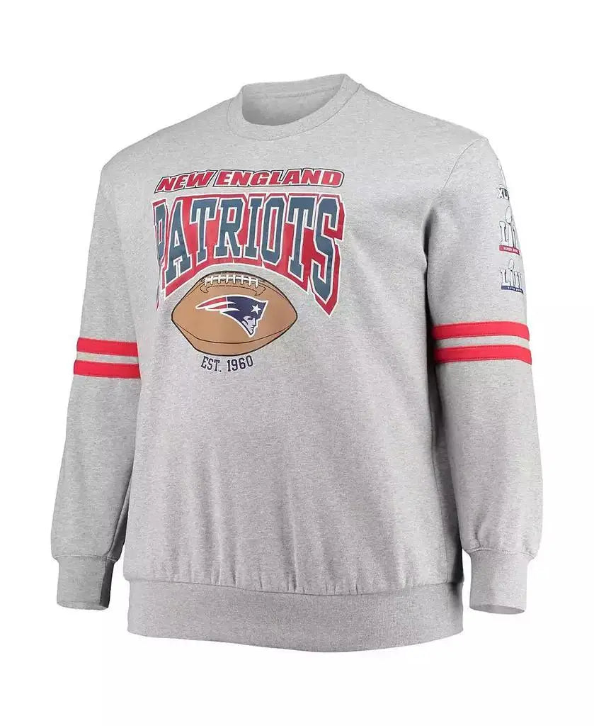 Mitchell & Ness | Men's Heathered Gray New England Patriots Big and Tall Allover Print Pullover Sweatshirt
