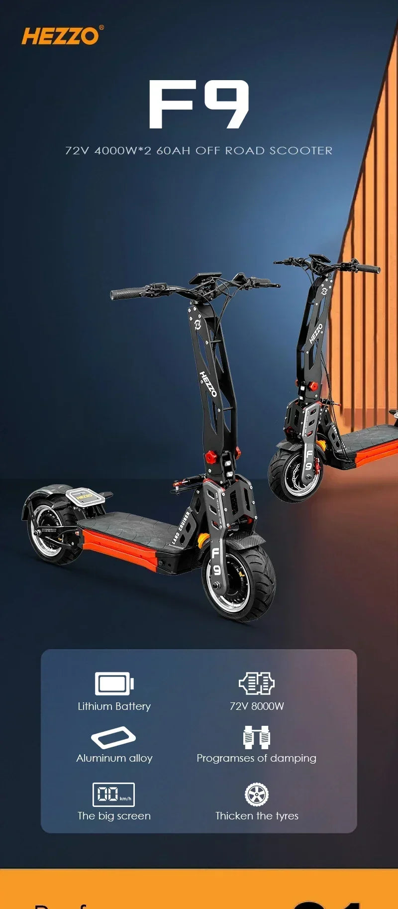 HEZZO 60V 8000W 62.5MPH Off-road Electric Scooter