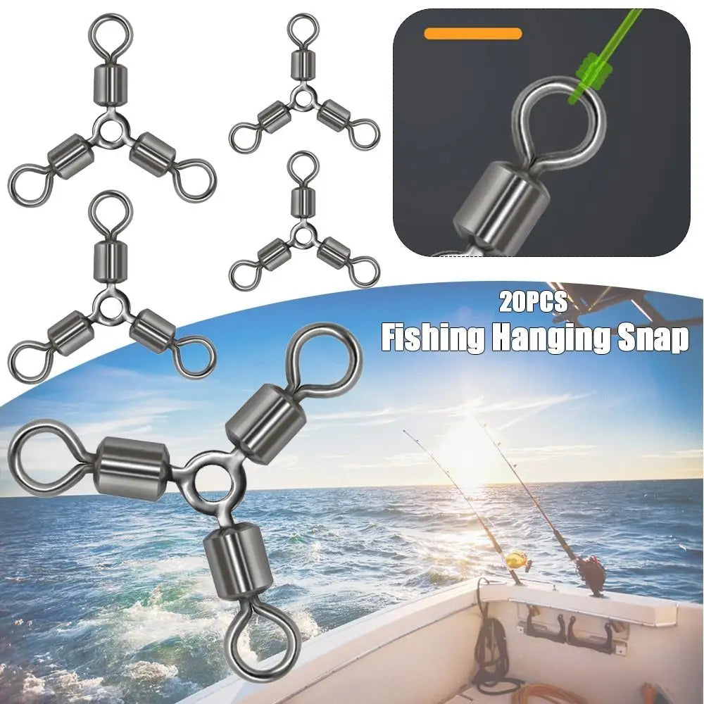 20Pcs/Lot Durable Stainless Steel Fishing Rolling Swivels Connector 3 Way Solid Rings