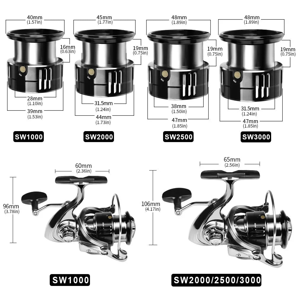 Spinning Reel 1000S 2000S 2500S 3000S CNC Metal Rocker Arm Casting  5.5:1 Gear Ratio 7+1BB Fishing Tackle