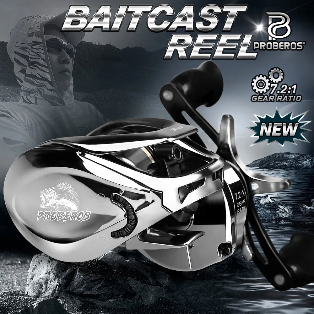 Baitcasting Reel 7.2:1 Gear Ratio 5+1BB Bearings Drag Alarm Long Cast Anti-Tangle