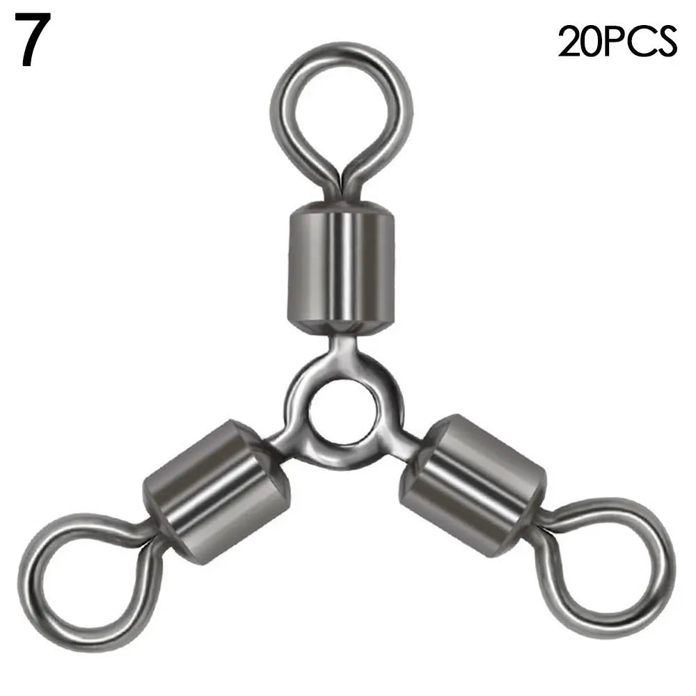 20Pcs/Lot Durable Stainless Steel Fishing Rolling Swivels Connector 3 Way Solid Rings