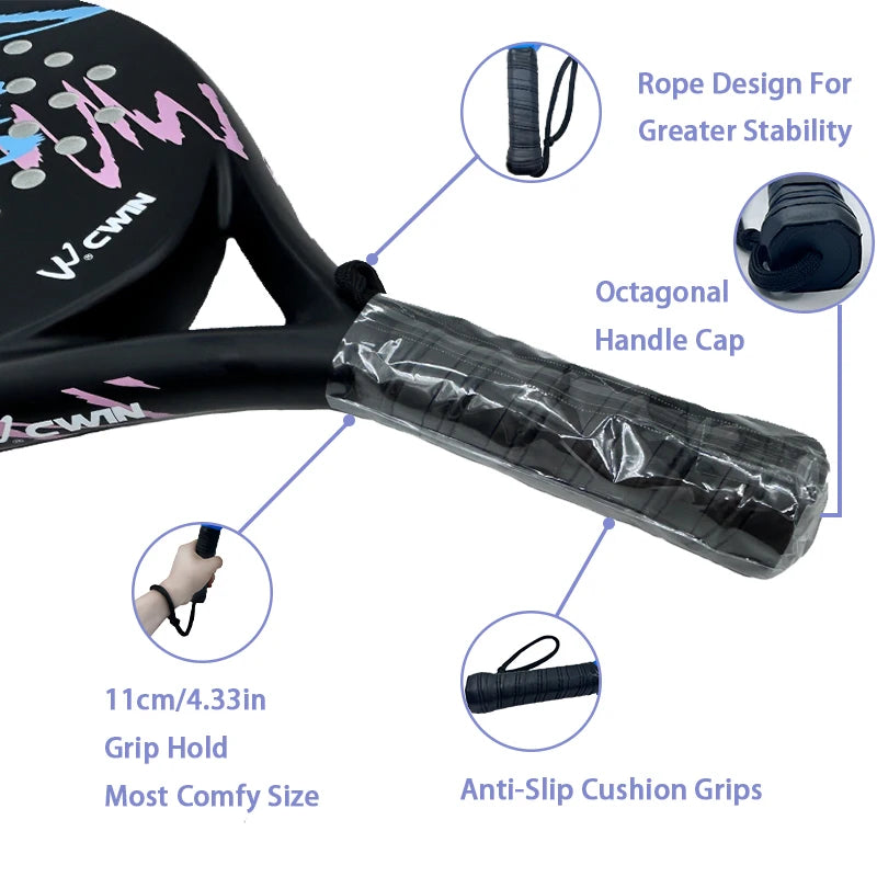 Camewin Paddle Racket Adult Prefessional Carbon Fiber Soft EVA Face Tennis Paddle