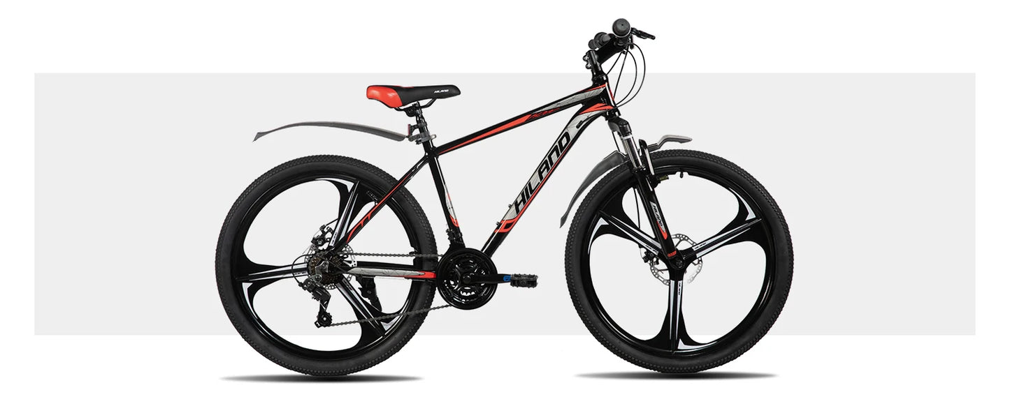 HILAND Mountain Bike, 3 Spokes, 18 Speeds Drivetrain, Aluminum Frame 26 Inch Wheels,