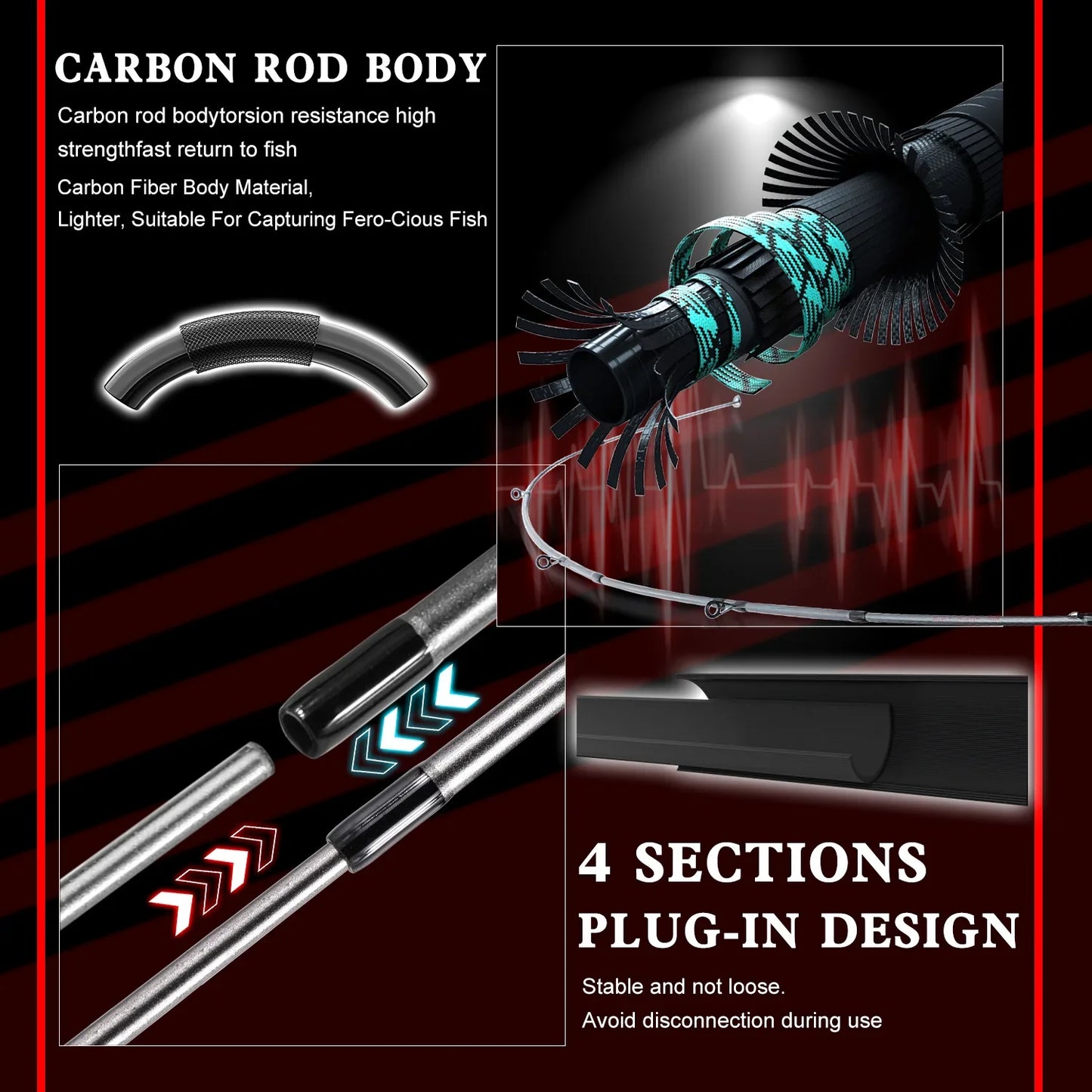 Sougayilang Baitcasting Fishing Rod and Reel Combo 5Section Fishing Rod