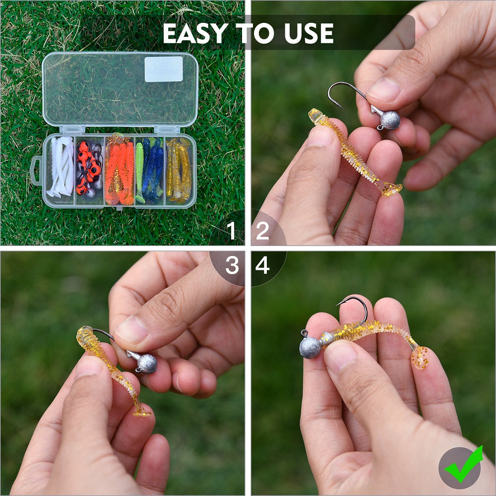 Goture 40pcs/lot Soft Lure Kit Soft Fishing Lure 5cm 0.7g Jig Head Hook 3.2cm 3.5g Fishing Hooks