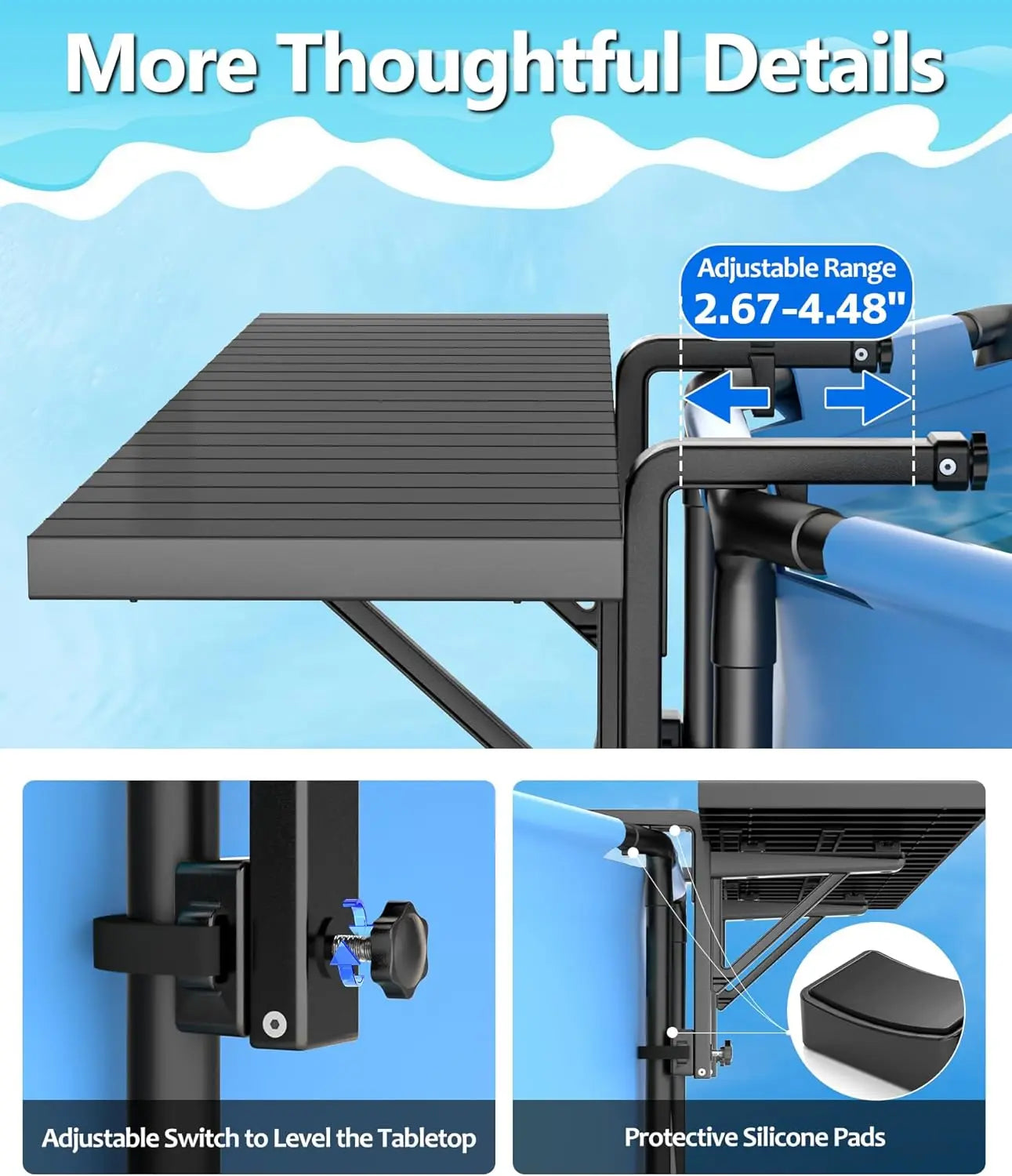 Pool Bar, Above Ground , 49.4× 9.6" Aluminum Table , Swim Up Bar