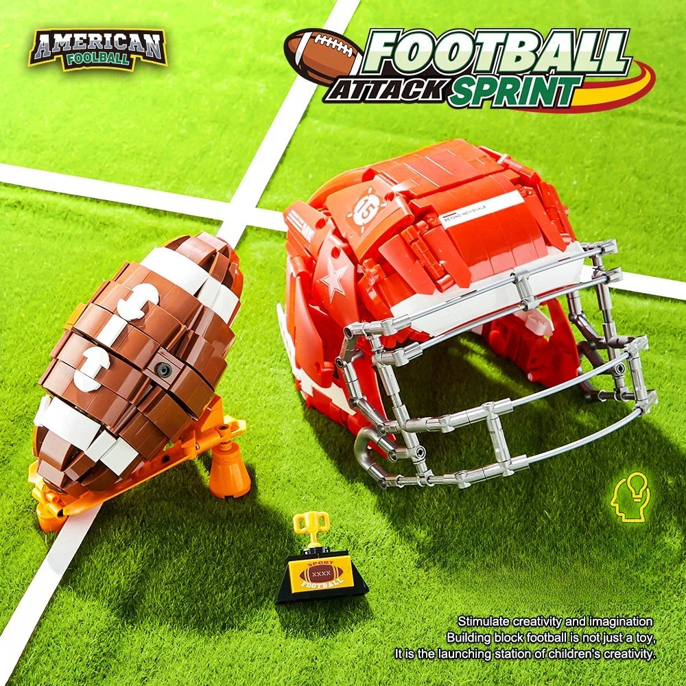 Sports Fan Building Blocks Football Helmet MOC Model  Bricks STEM Toys Gift Adults Kids
