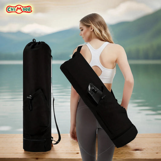 Yoga Mat Bag - Large Opening Long Tote Carrier with Waterproof Wet Pocket and Drawstring Water Bottle Pocket Adjustable Strap