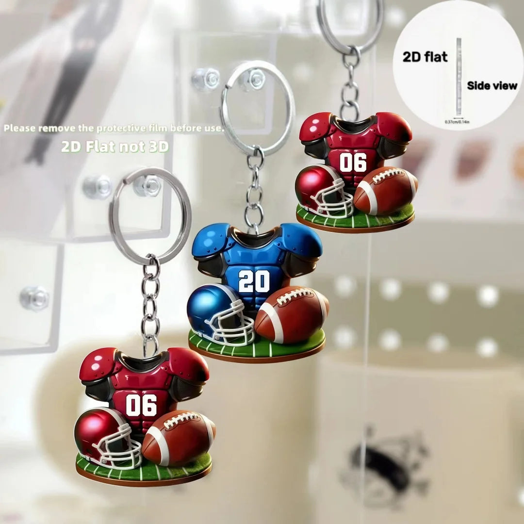 American Football Pendant Keychain Sports Theme 2D Flat Acrylic Ornament Charm Hanging Decoration