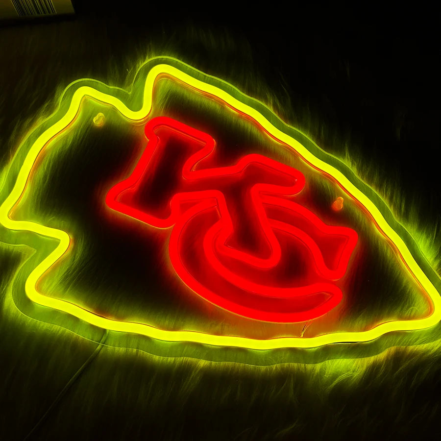 Football Sports Neon Sign Suitable for Chiefs,KC Logo for Wall Decor Stable Lighting Effect