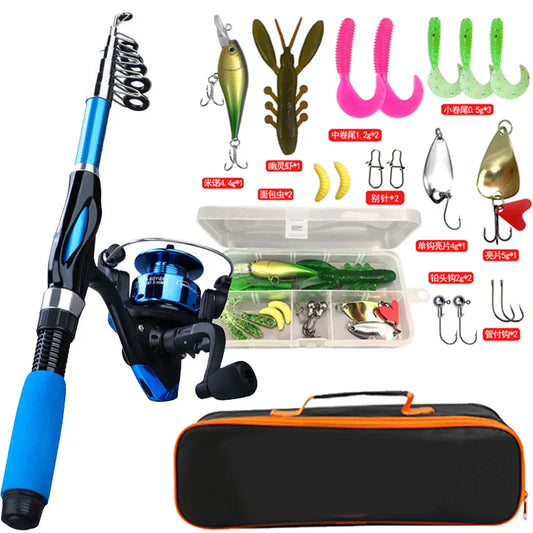 Fishing Rod Kits 1.2M Telescopic Sea Spinning Reel Lure Set Fishing Gear Baits Accessories