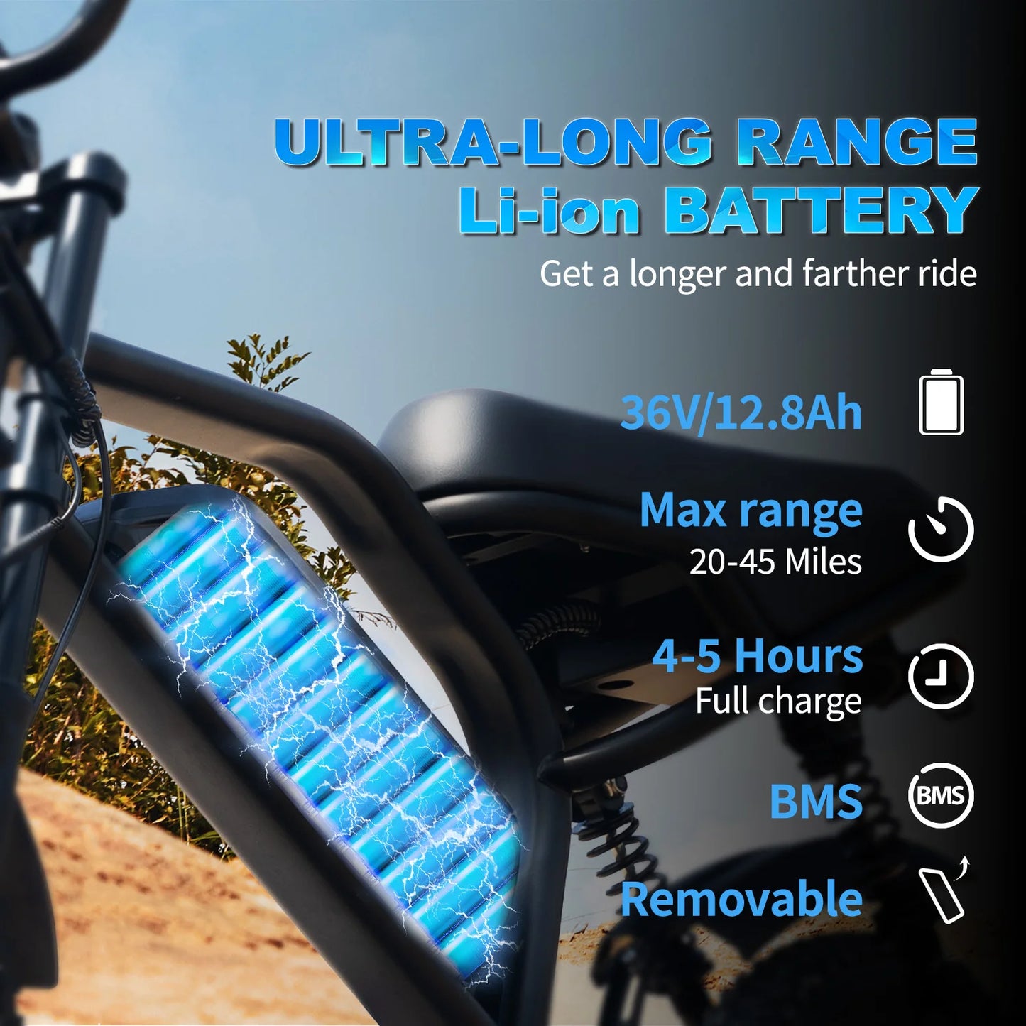 VDL Mountain Electric Bike , 16" Fat Tire Ebike, Wider Seat 800W Peak Motor, Removable Battery,