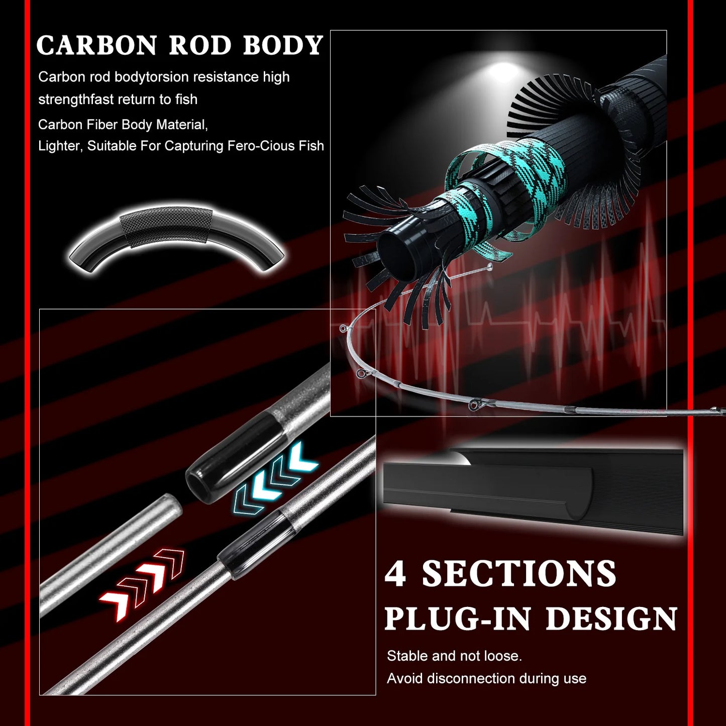 Sougayilang Baitcasting Fishing Rod and Reel Combo 5Section Fishing Rod