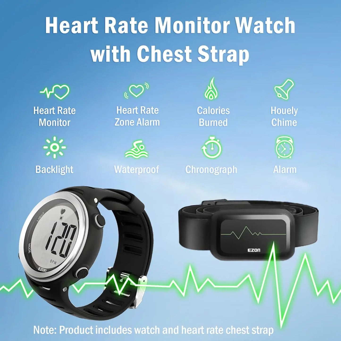 50M Waterproof Heart Rate Monitor Sport Fitness Watch Men Women Outdoor Cycling Sport Wireless With Chest Strap Heart Rate