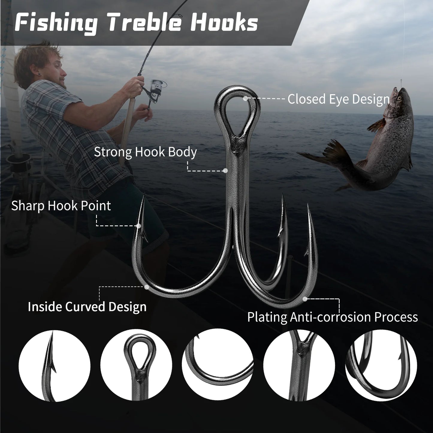 9KM 10Pcs Fishing Treble Hooks 3X Triple Hook Sea Fishing