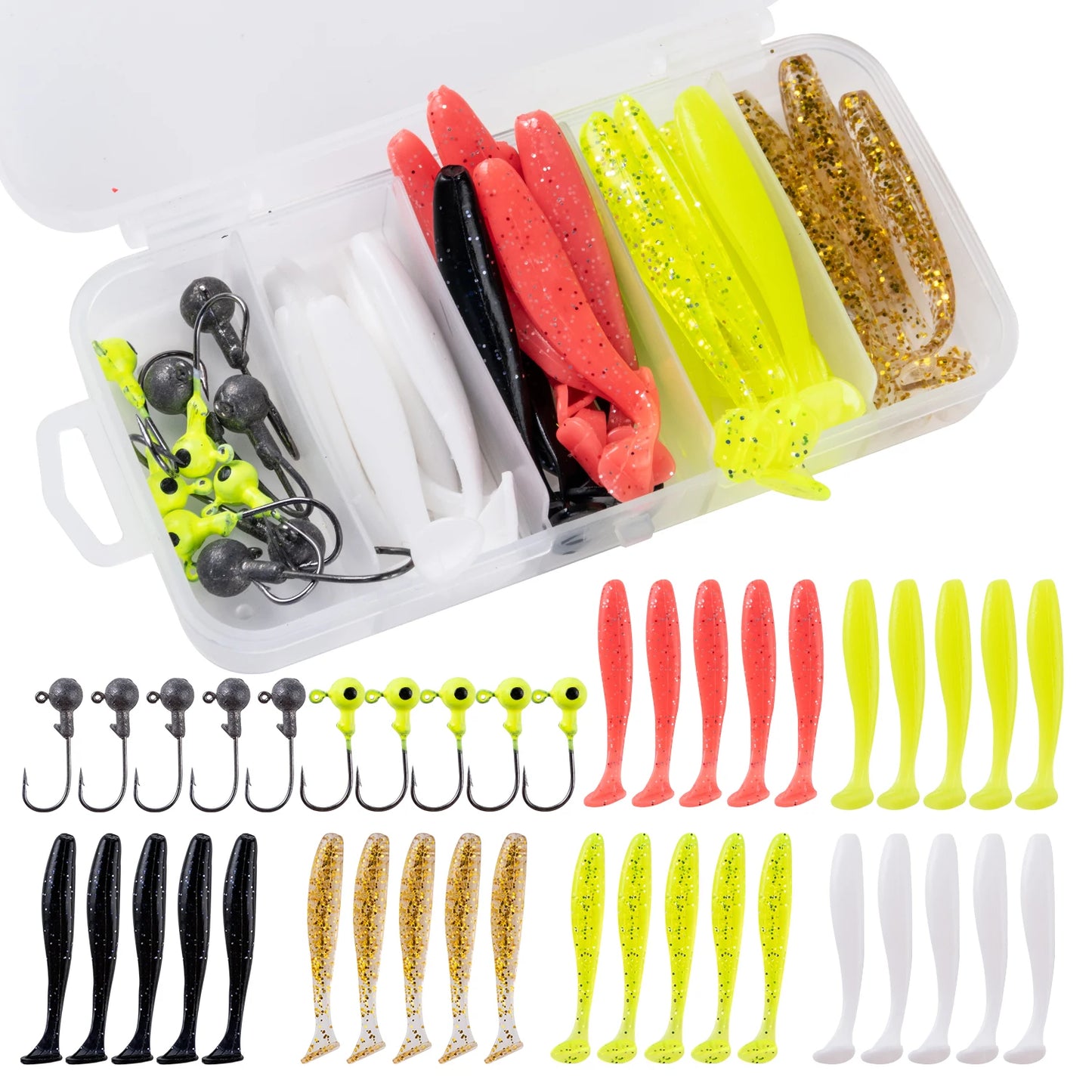 Goture 40pcs/lot Soft Lure Kit Soft Fishing Lure 5cm 0.7g Jig Head Hook 3.2cm 3.5g Fishing Hooks