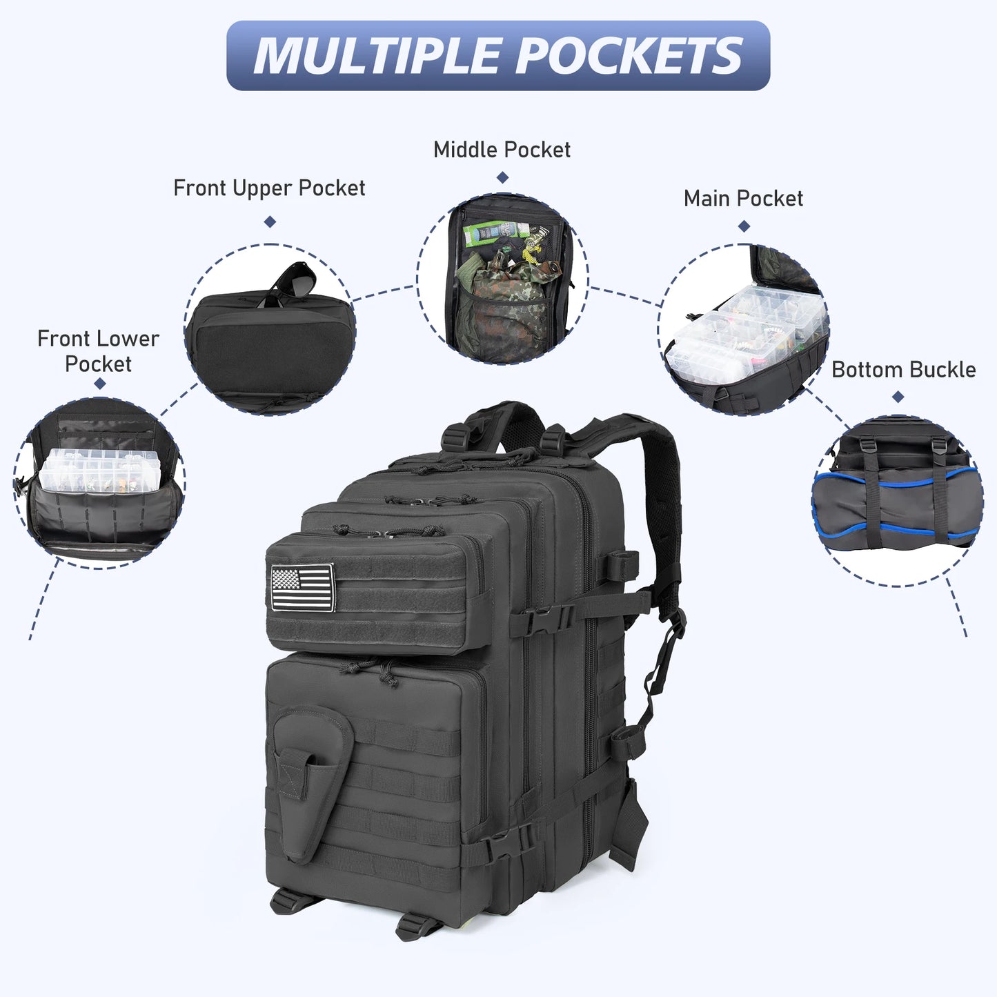 45L Fishing Hunting Bag Tactical Backpack Men's