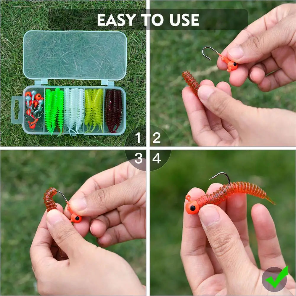 Goture 40pcs/lot Soft Lure Kit Soft Fishing Lure 5cm 0.7g Jig Head Hook 3.2cm 3.5g Fishing Hooks