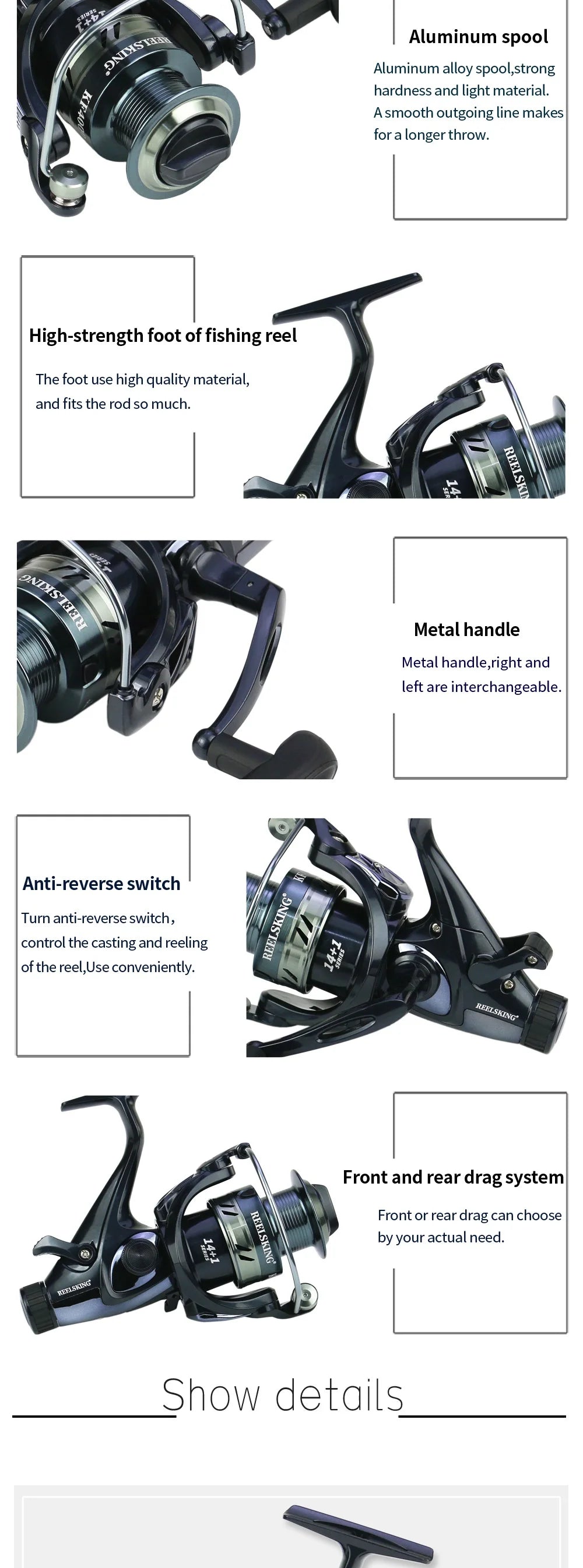 Max 8-25KG Drag 14+1 BB Carp Front Rear Double Brake Spinning Metal Spool  fishing reel saltwater