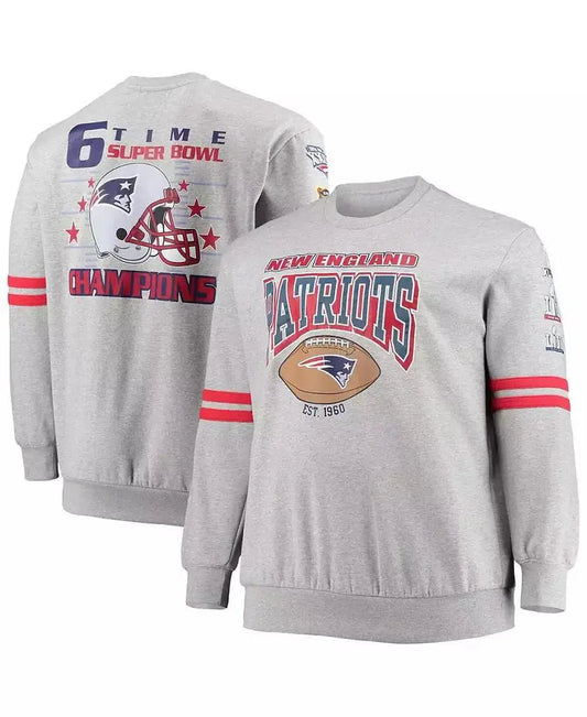 Mitchell & Ness | Men's Heathered Gray New England Patriots Big and Tall Allover Print Pullover Sweatshirt