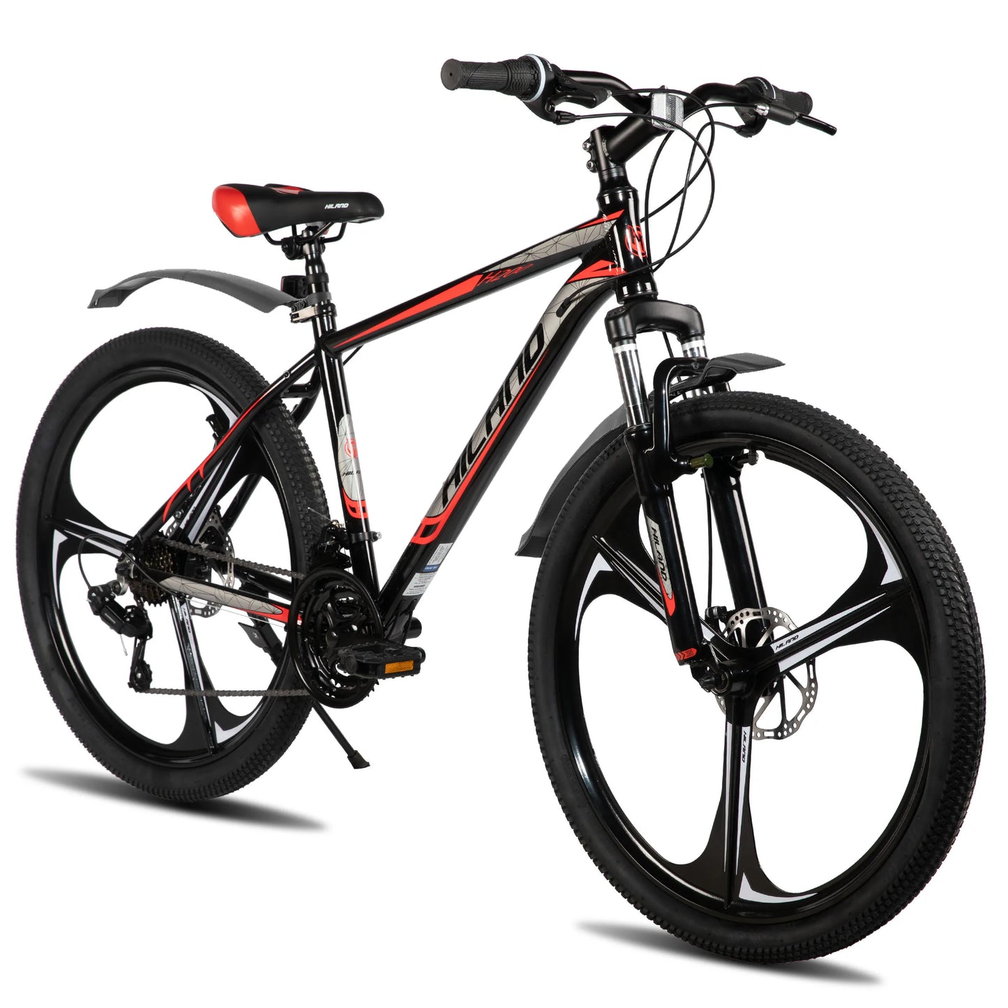 HILAND Mountain Bike, 3 Spokes, 18 Speeds Drivetrain, Aluminum Frame 26 Inch Wheels,