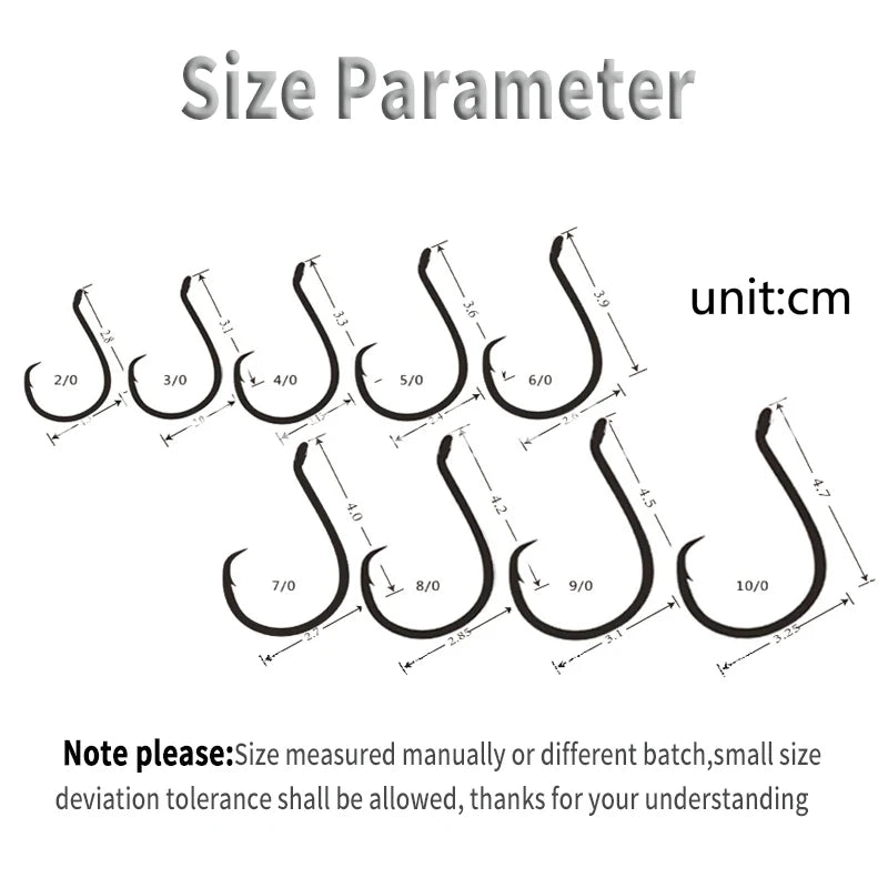 WIFREO 40PCS Fishing Accessories 3/0 5/0 6/0 7/0 8/0 Up Eye Circle Hook Saltwater Catfish