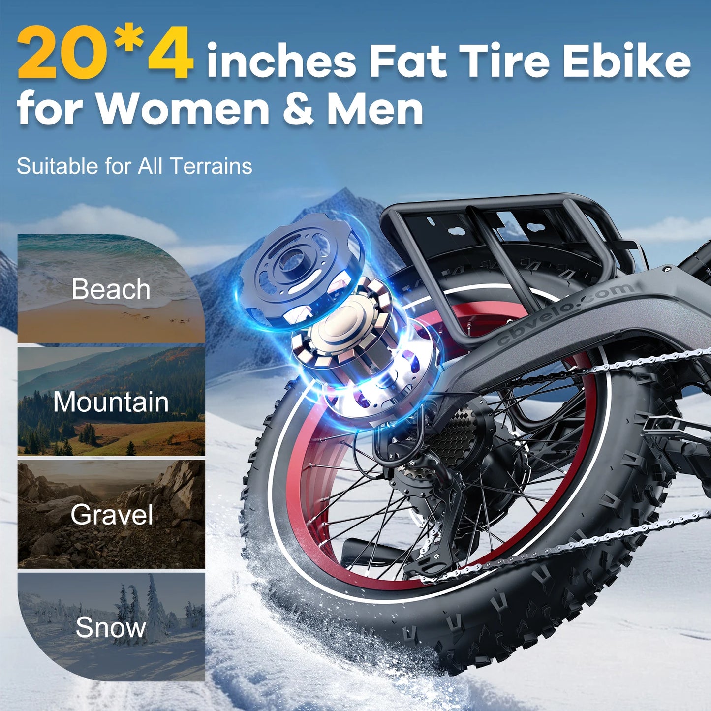 1000W(Peak 2000W)Folding Electric Bike for Adults,35MPH 100Mile,48V 25Ah Removable Battery