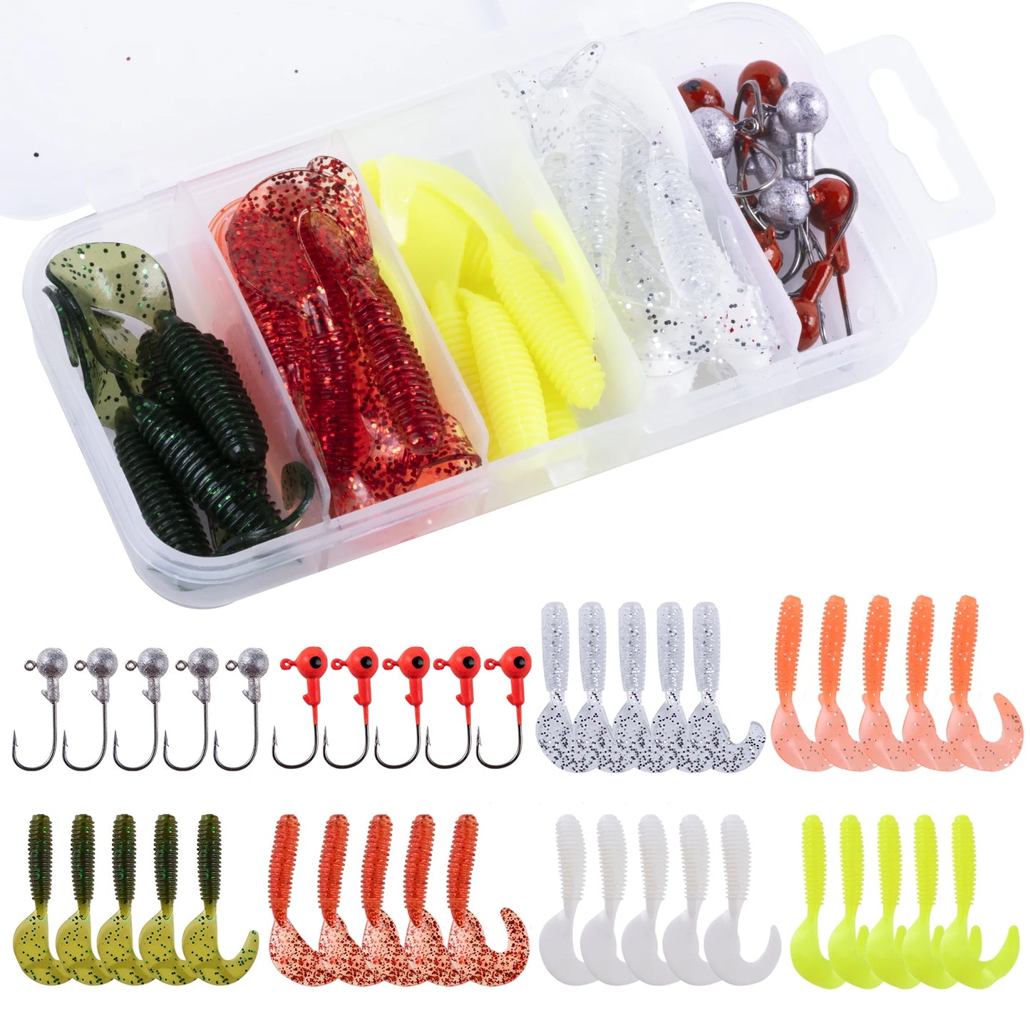 Goture 40pcs/lot Soft Lure Kit Soft Fishing Lure 5cm 0.7g Jig Head Hook 3.2cm 3.5g Fishing Hooks