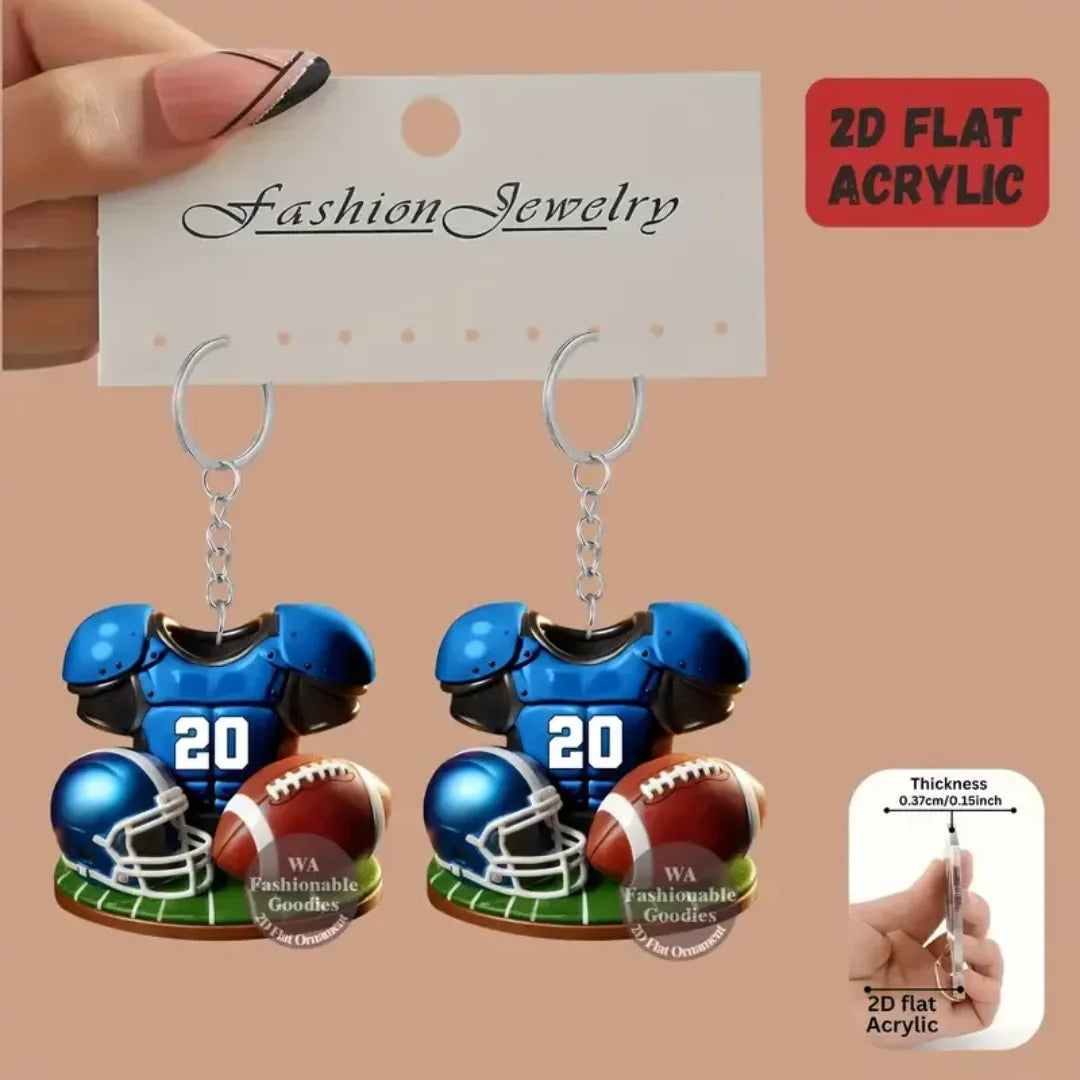 American Football Pendant Keychain Sports Theme 2D Flat Acrylic Ornament Charm Hanging Decoration