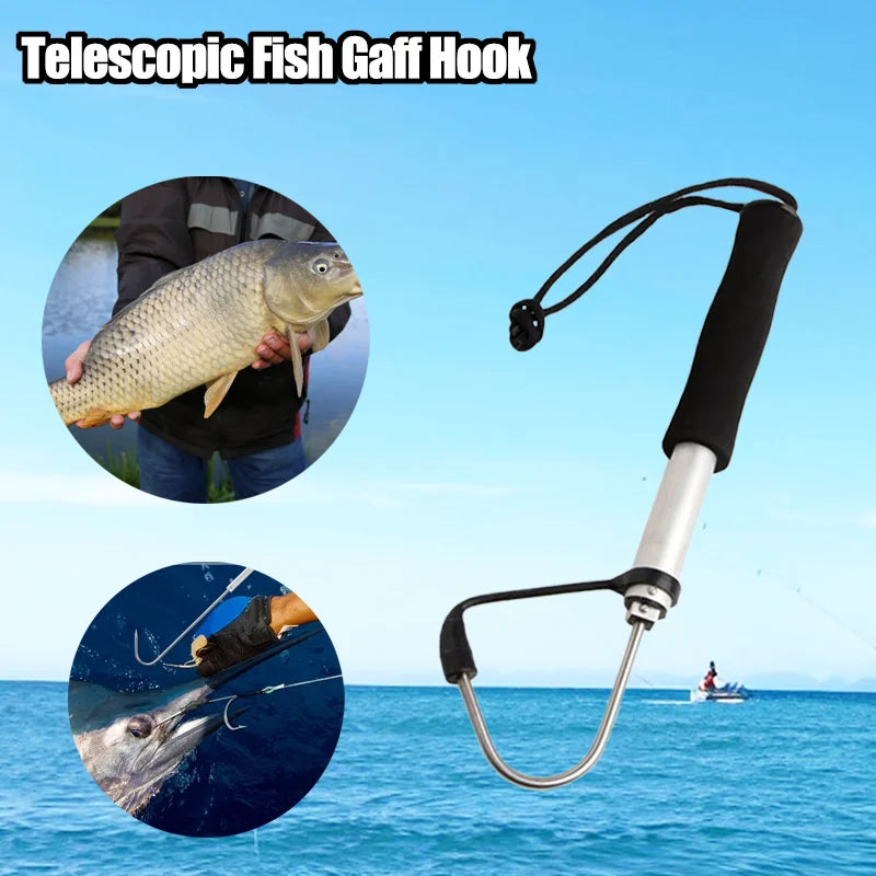 Telescopic Fish Gaff Hook,About 28-60cm Stainless Steel Ice Sea Fishing