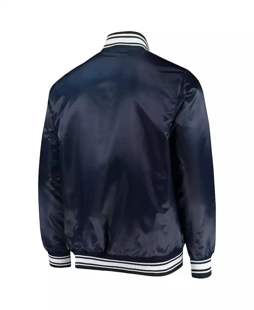 Men's Navy New England Patriots Varsity Full-Snap Satin Running Jacket
